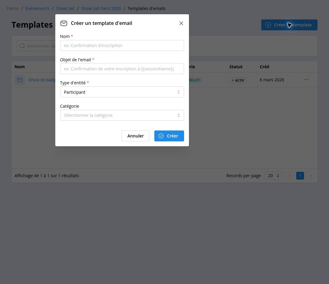 Création d’un template d’email