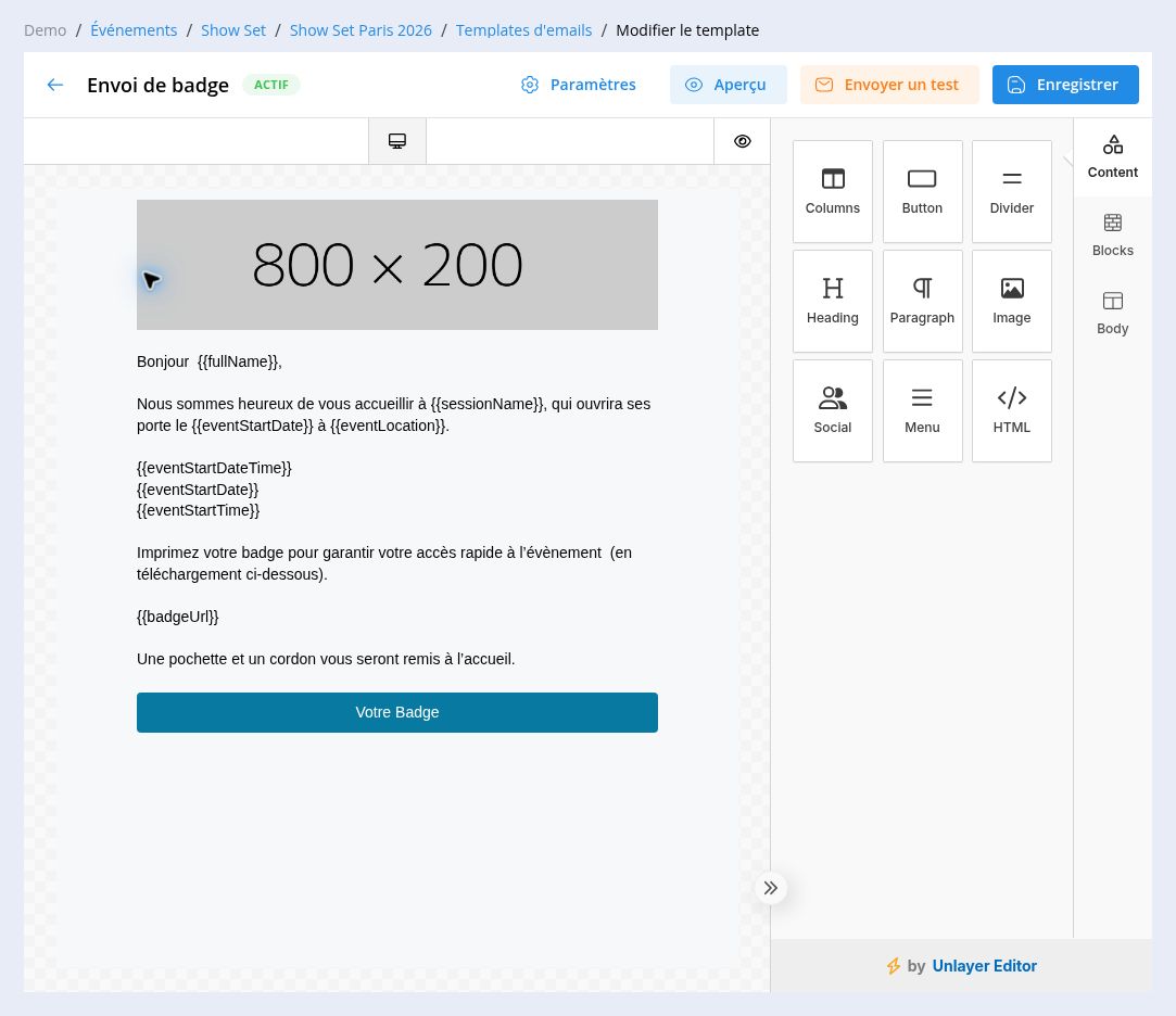 Éditeur de template d’email