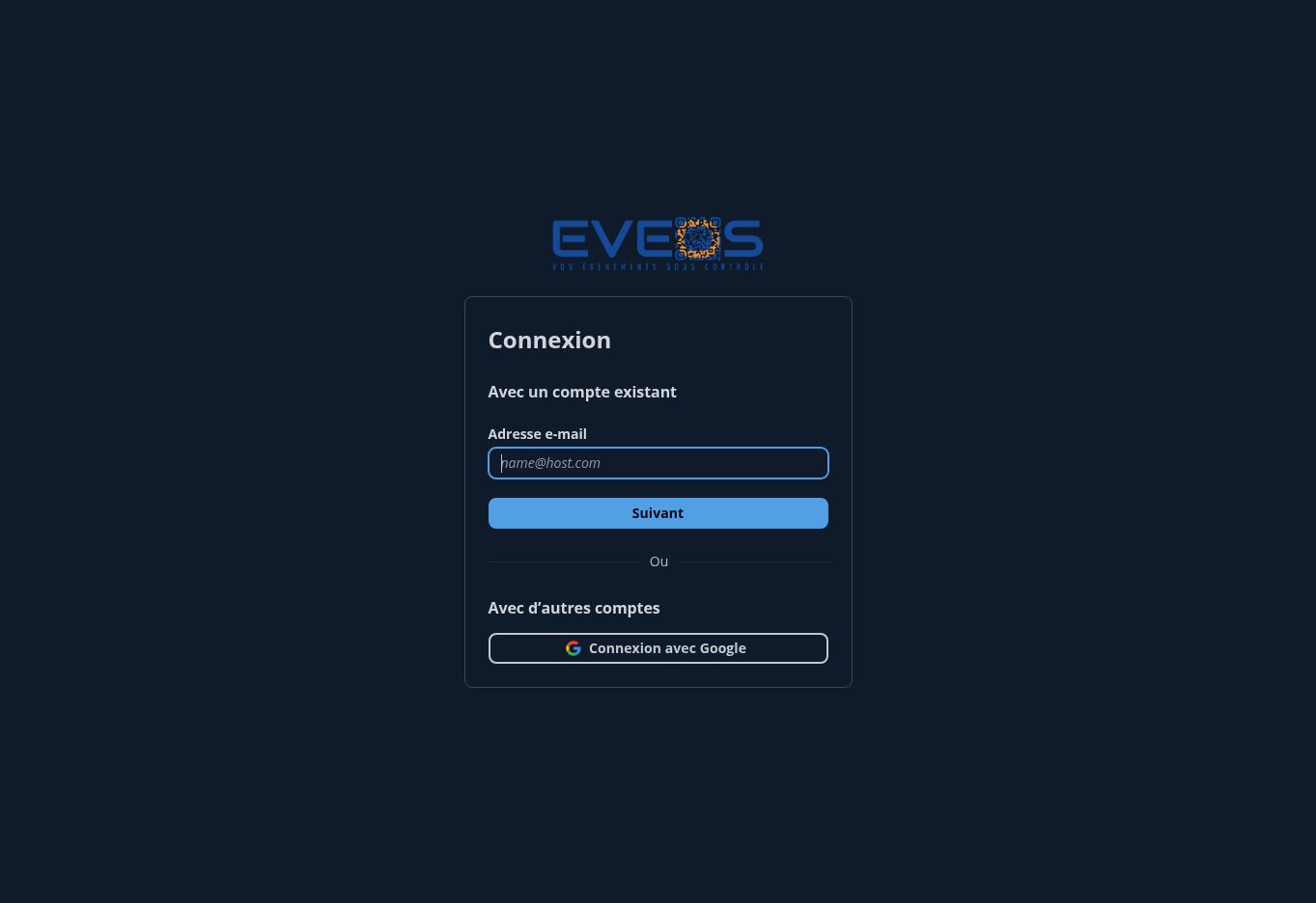 Écran de connexion Eveos en français