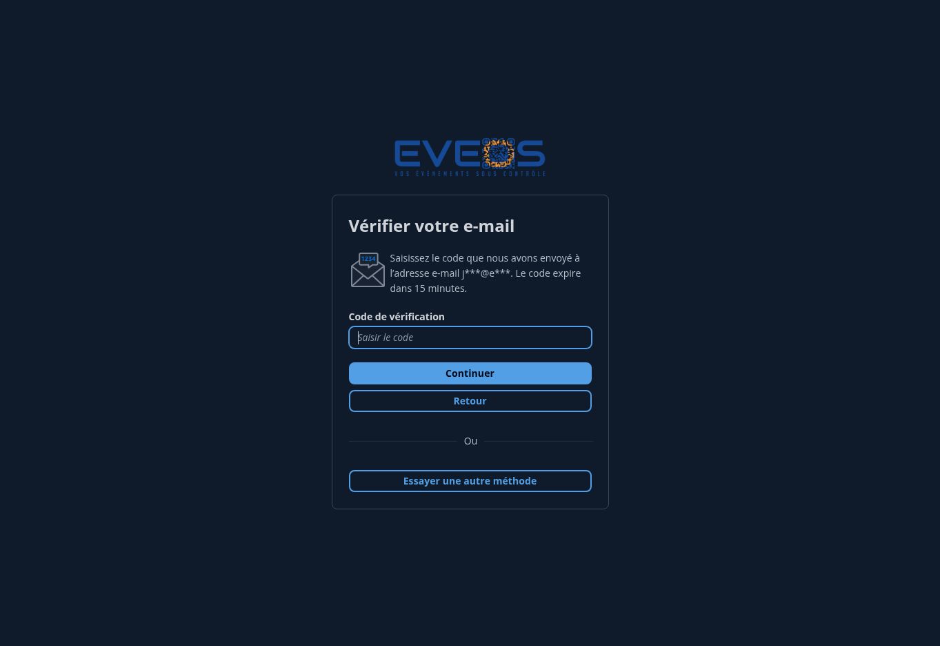 Écran de vérification de l’adresse e-mail