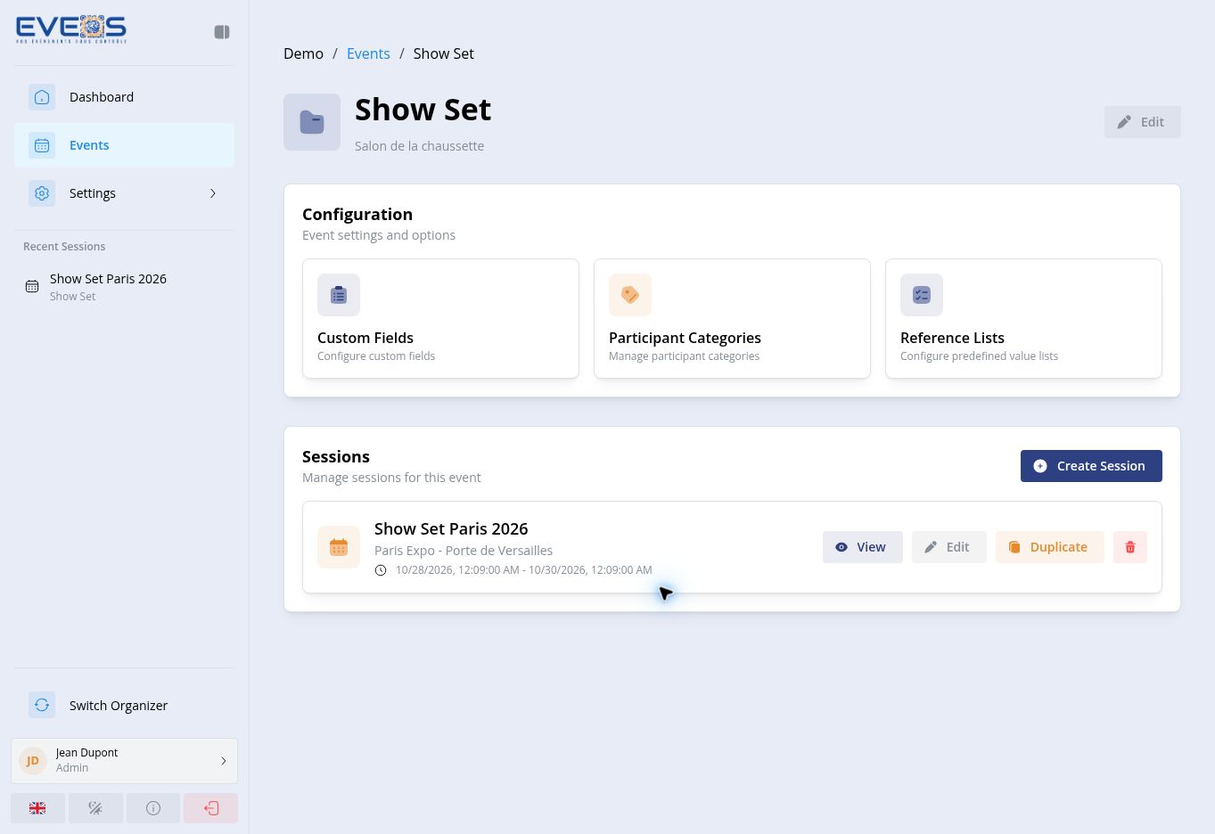 Show Set event page