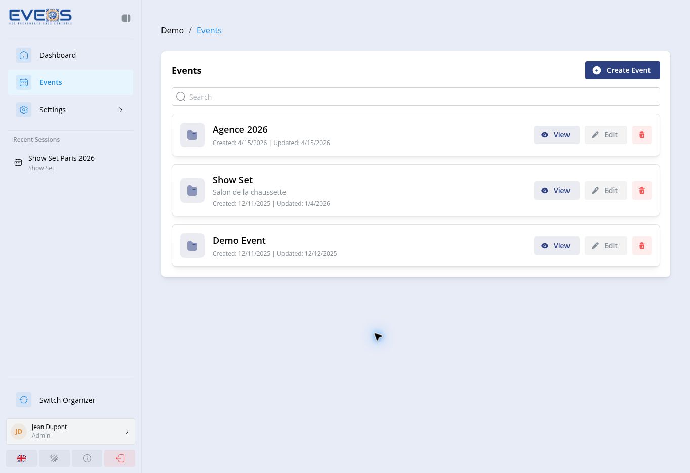 Events in the Demo organizer