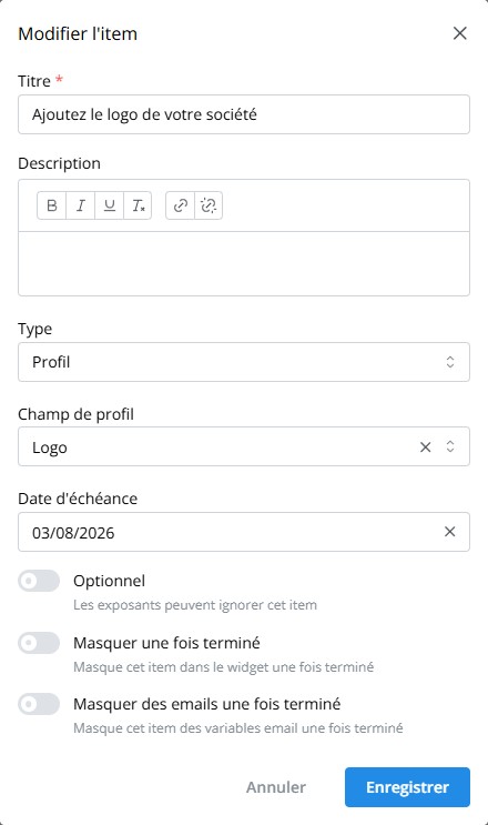 Formulaire d’un item de checklist