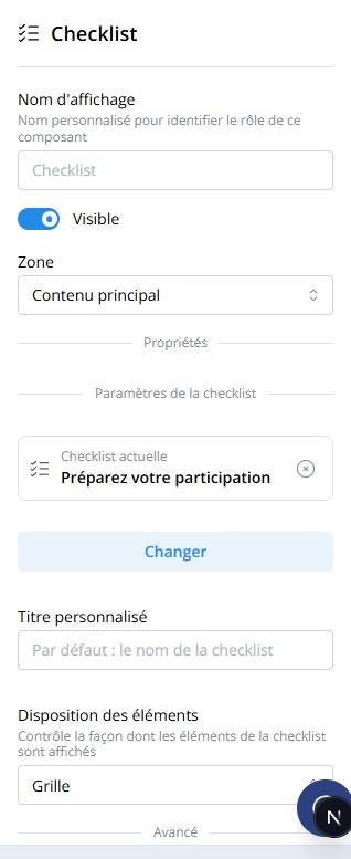 Paramètres du widget Checklist