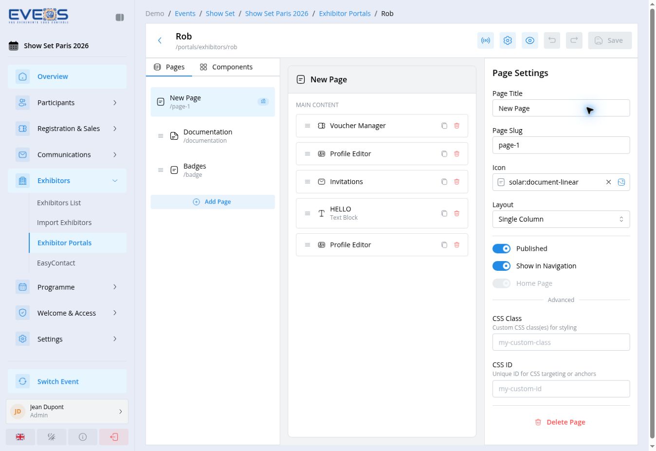 Exhibitor portal builder