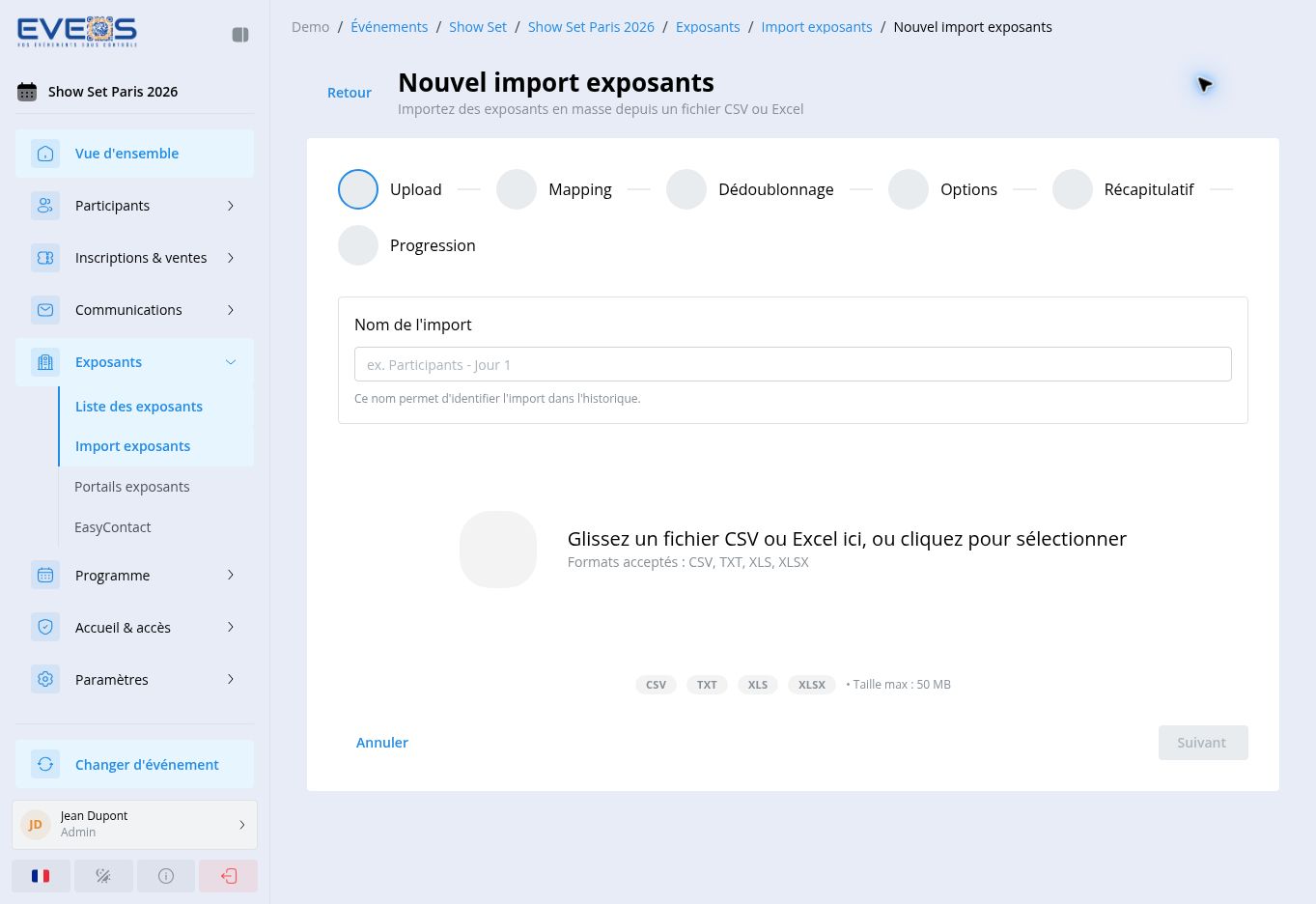 Nouvel import exposants