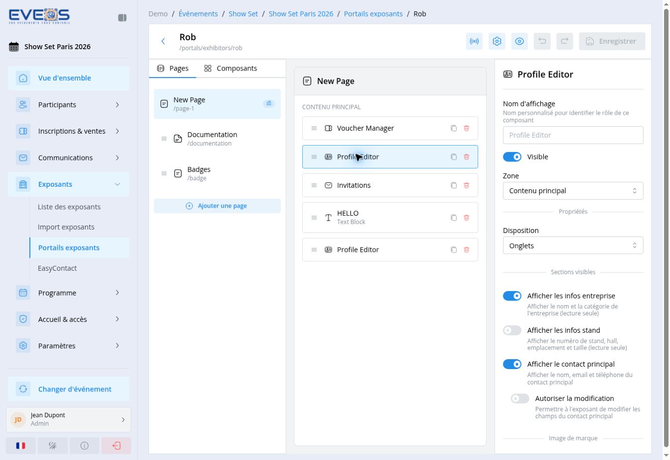Paramètres de Profile Editor