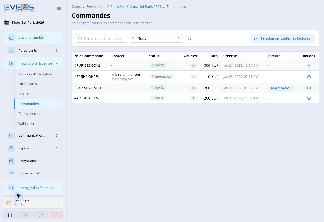 Liste des commandes