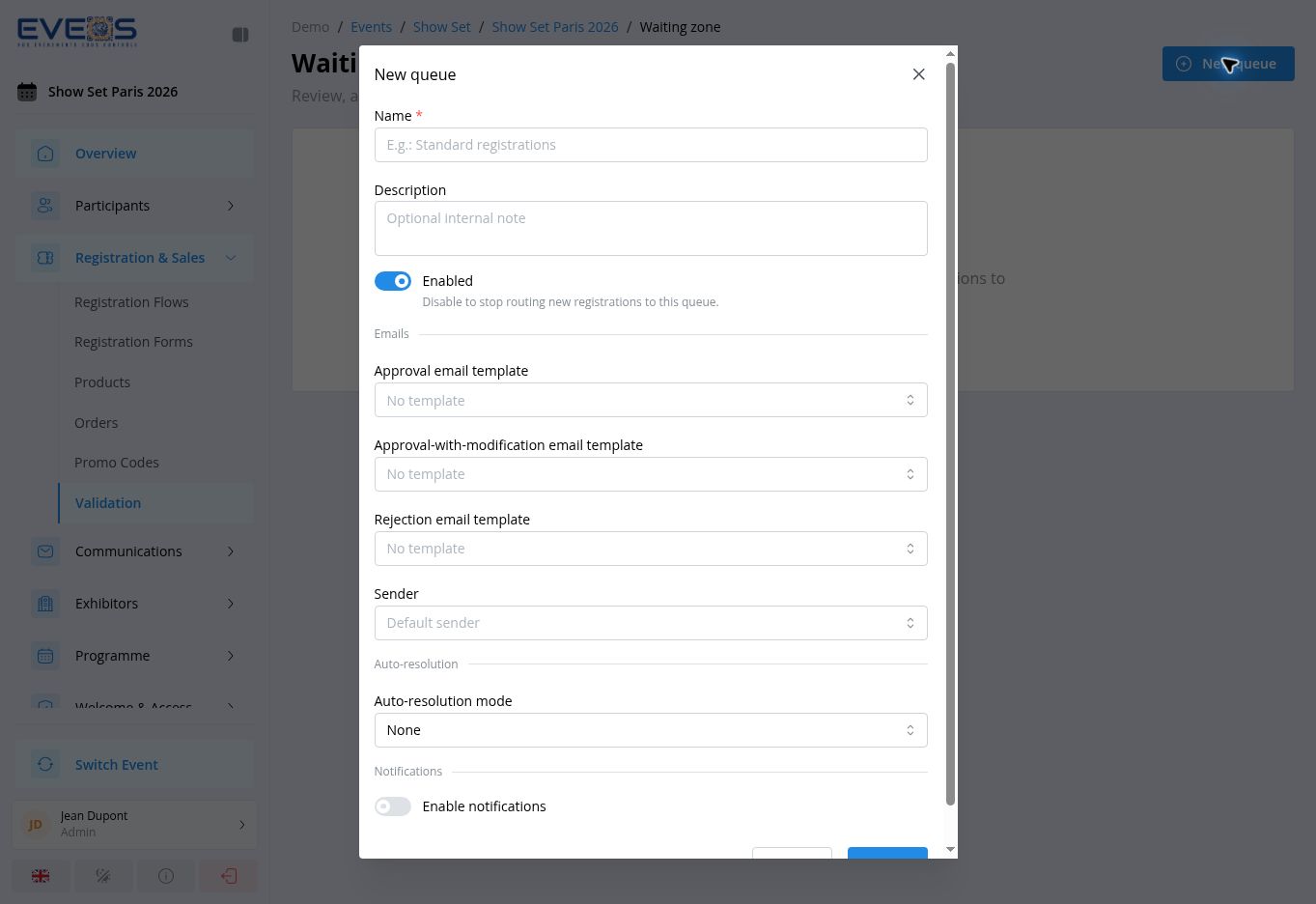 Creating a validation queue