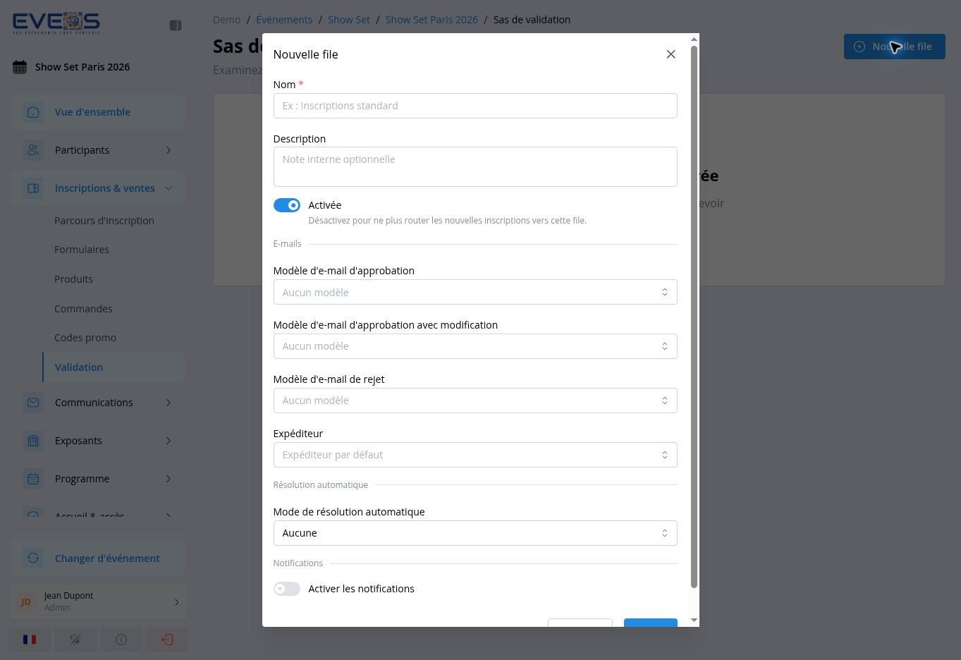 Création d’une file de validation