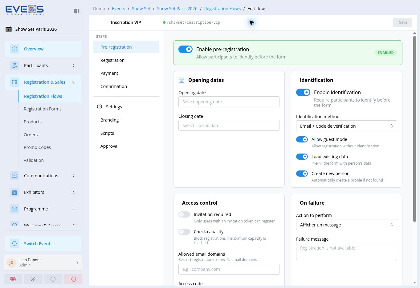 Registration flow editor