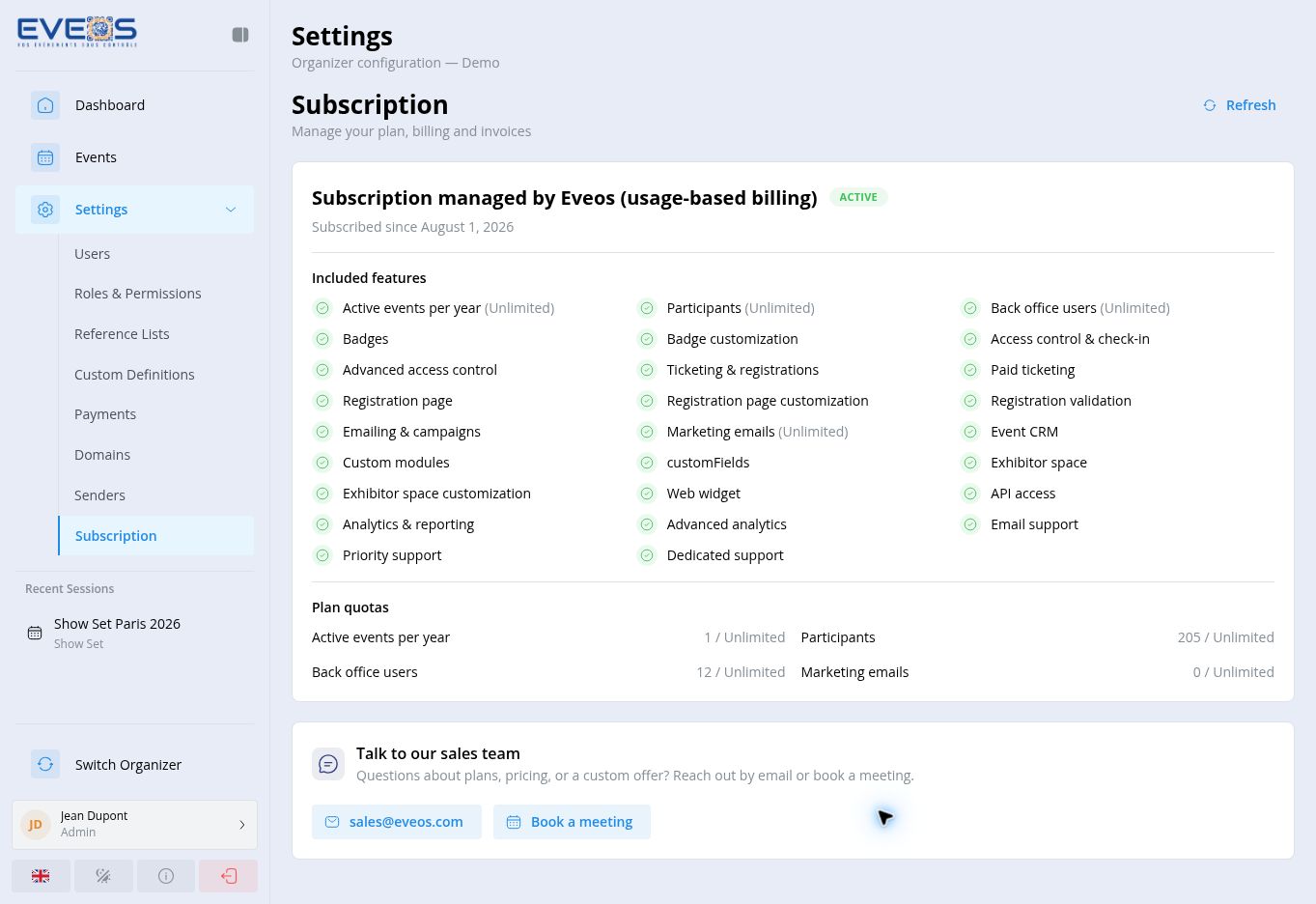 Organizer subscription