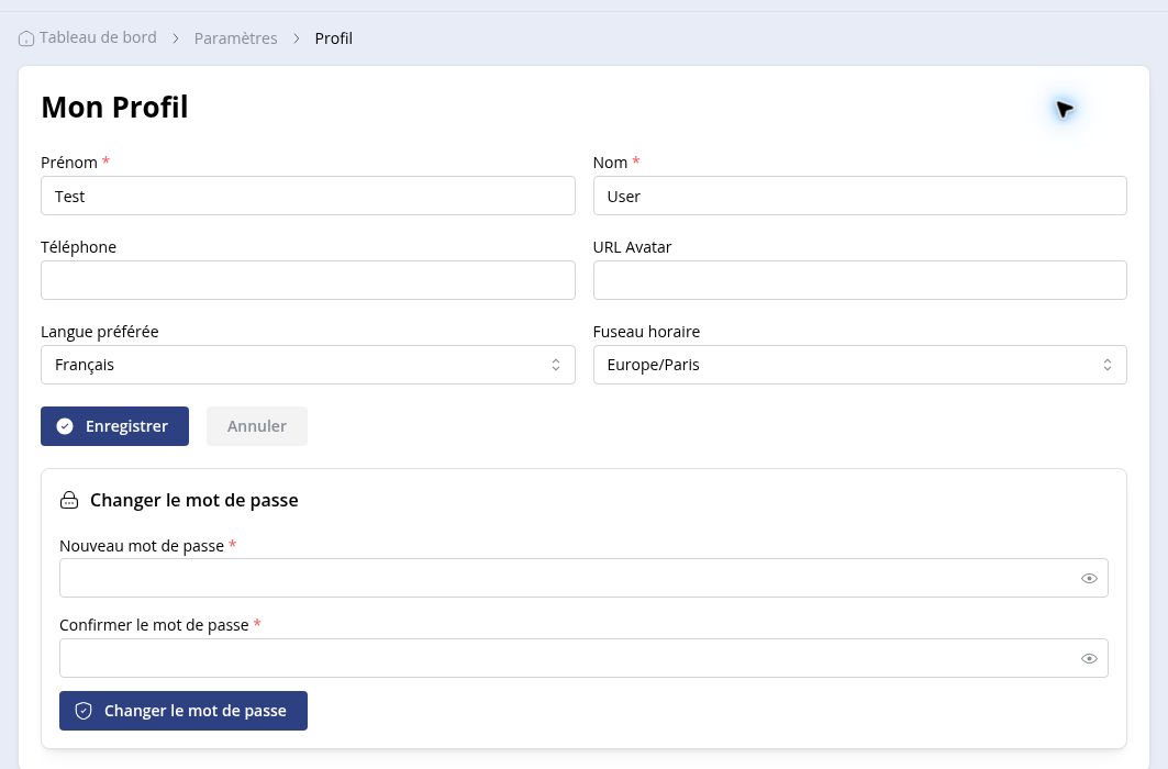 Formulaire de modification du profil
