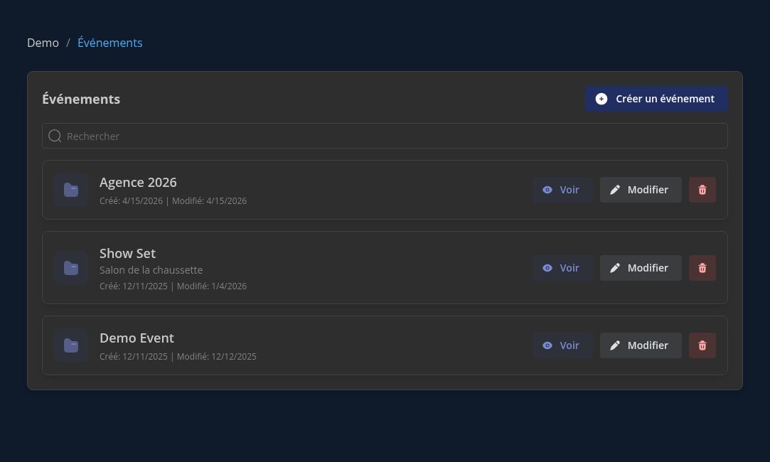 Interface Eveos avec le thème sombre
